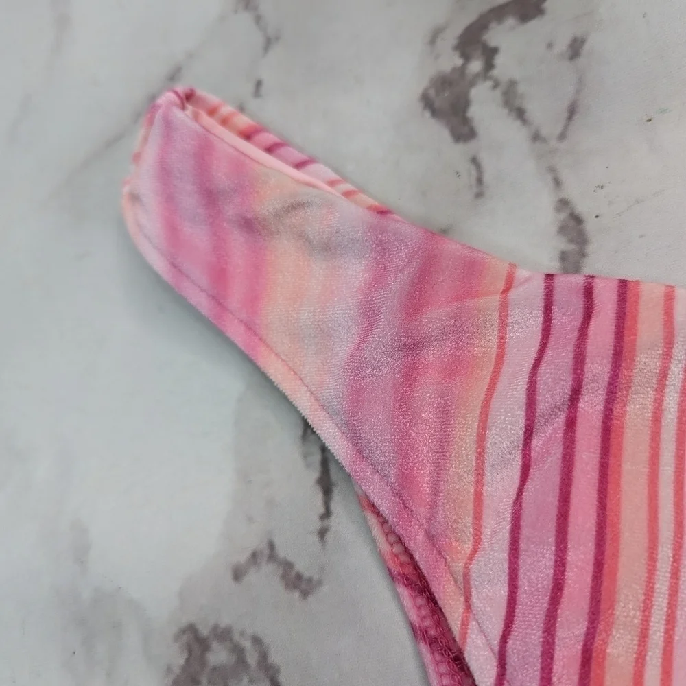 Frankie's Bikinis Bottoms Women XL Swim Bathing Velvet Pink Stripe Katarina